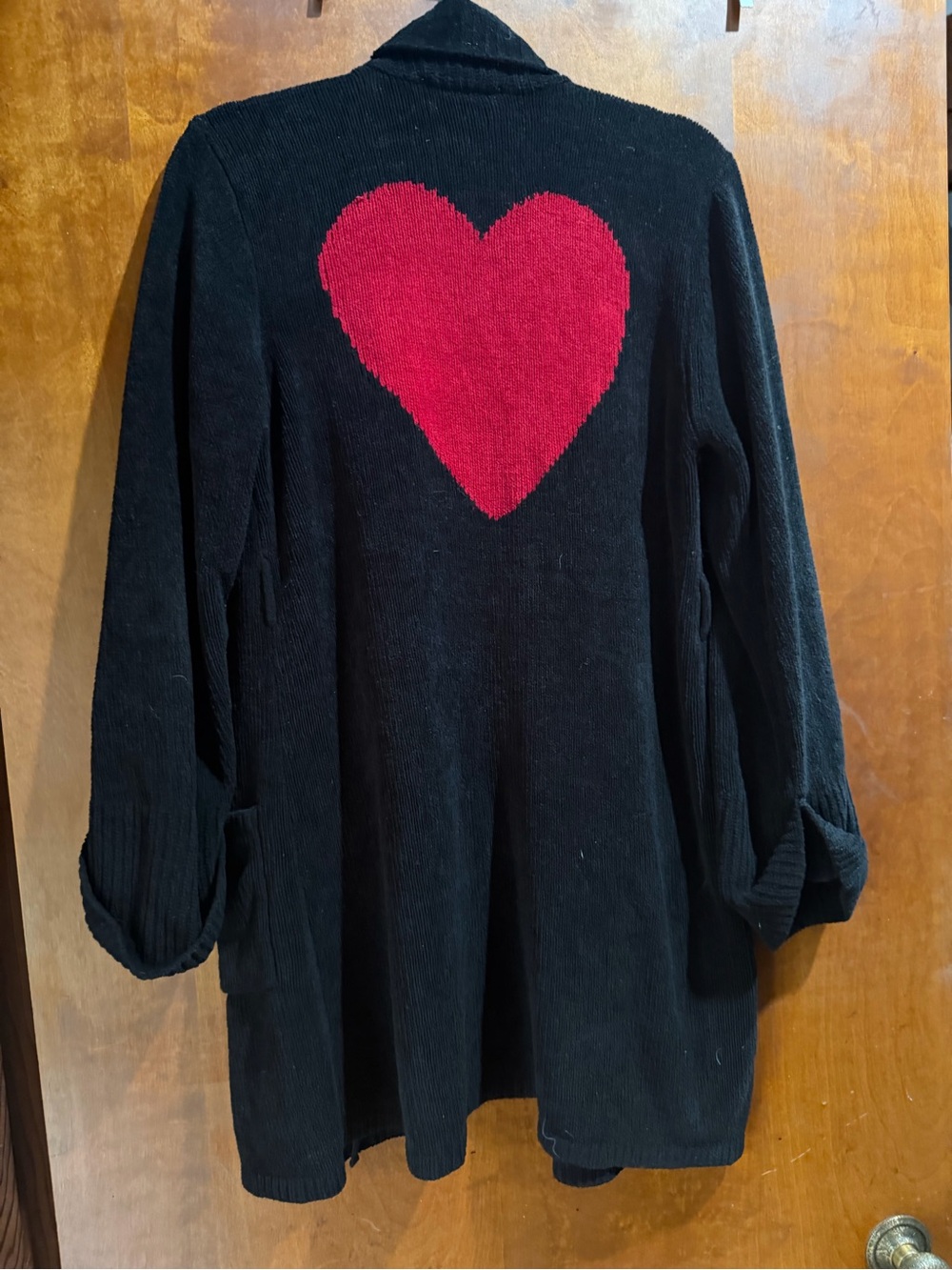 Betsey Johnson Black Cardigan with Red Heart Back